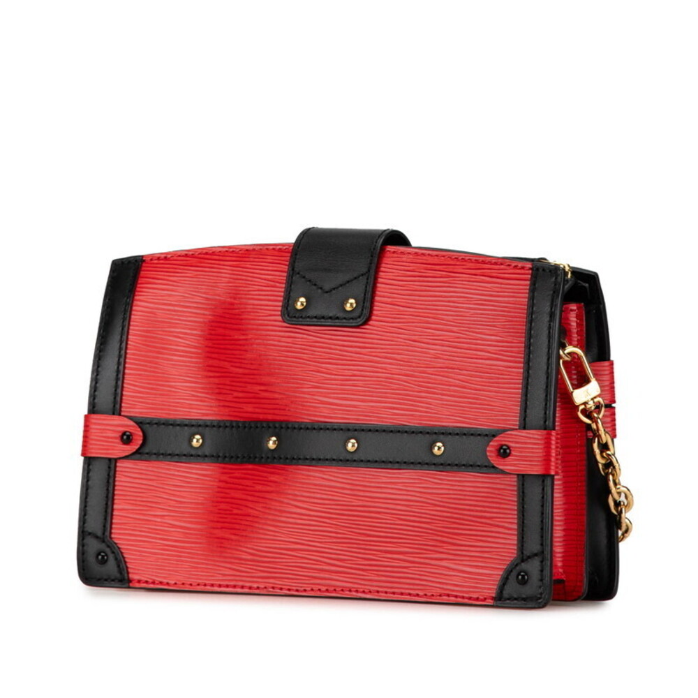 Louis Vuitton Bag Clutch Black Trunk Leather Rouge Shoulder Epi